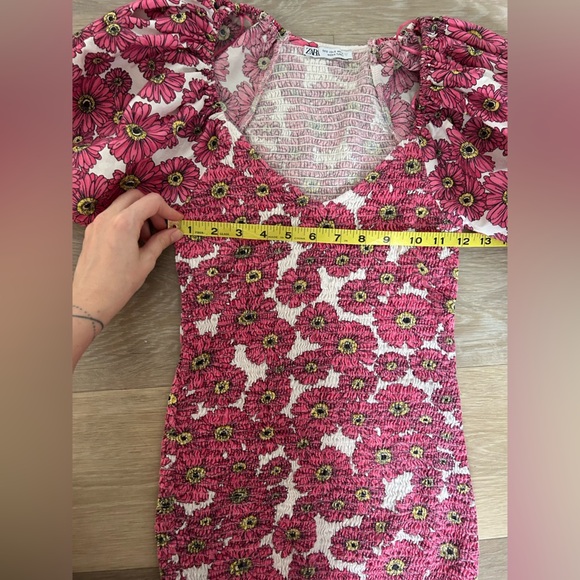 ZARA Pink Floral Puff Sleeve Mini Dress - Picture 5 of 7